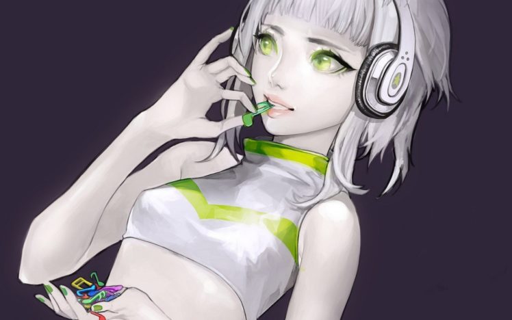 art, Girl, Background, Headphones, Music, Color HD Wallpaper Desktop Background