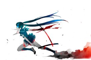 vocaloid hatsune, Anime, Girl, Character, Blood, Sword, Katana