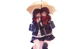 anime, White, Umbrella, Girls