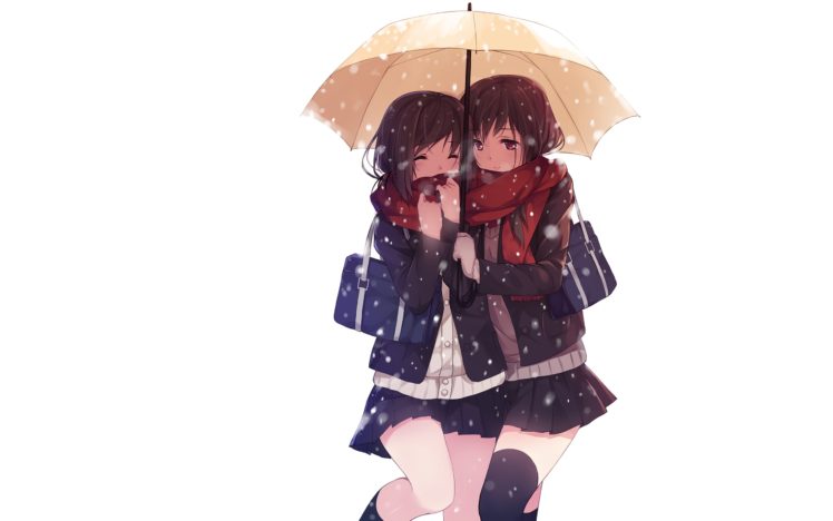 anime, White, Umbrella, Girls HD Wallpaper Desktop Background