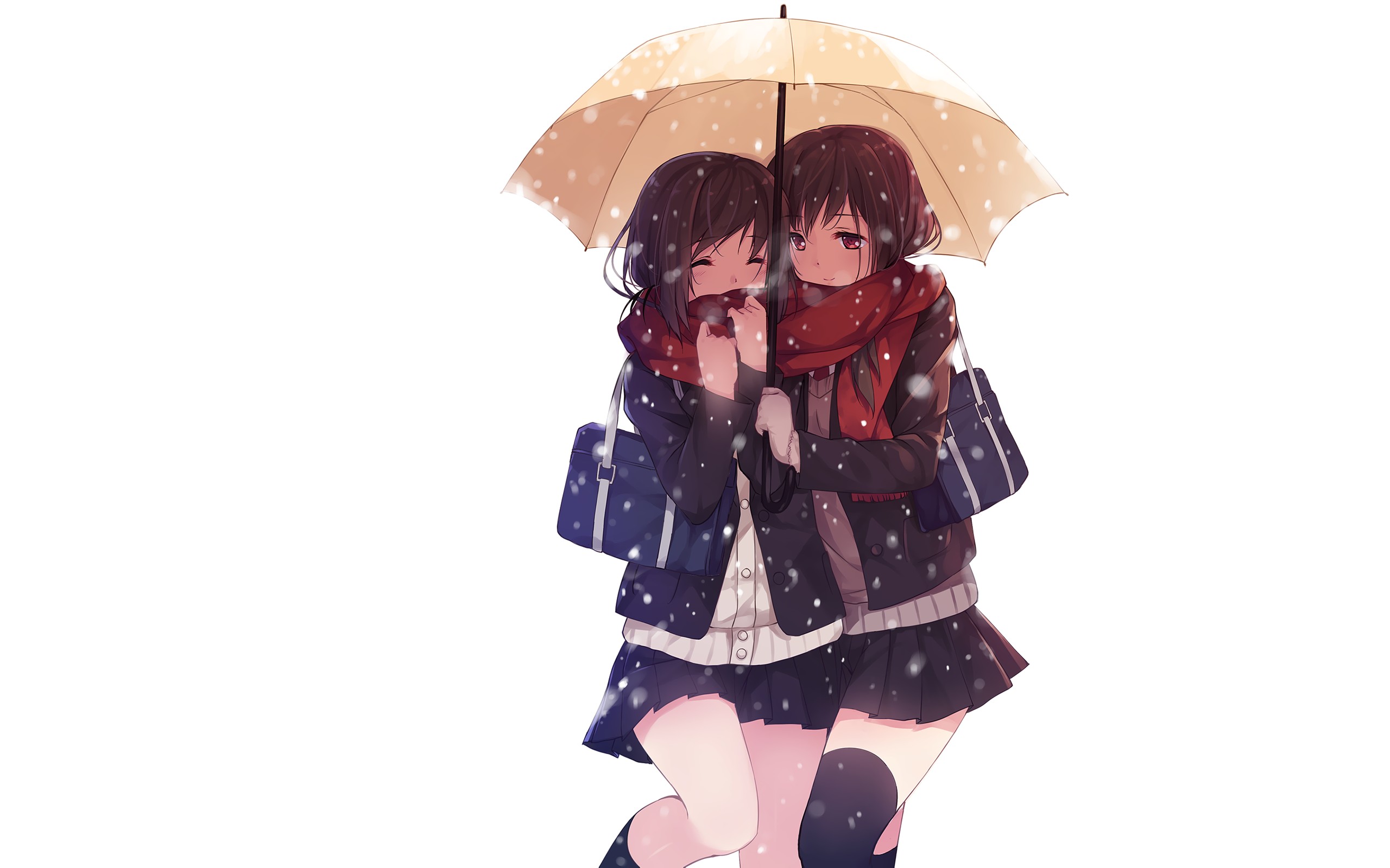 anime, White, Umbrella, Girls Wallpaper
