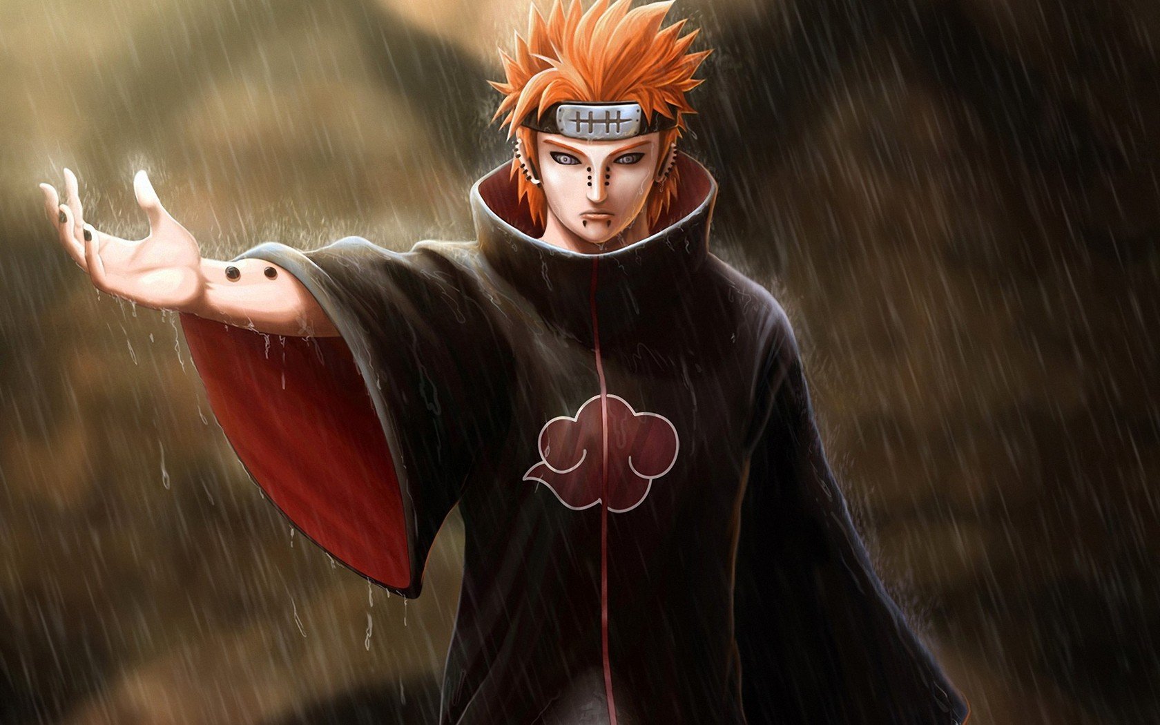 Art Naruto Pain Guy Piercing Hand Bandana Red Rain Wallpapers