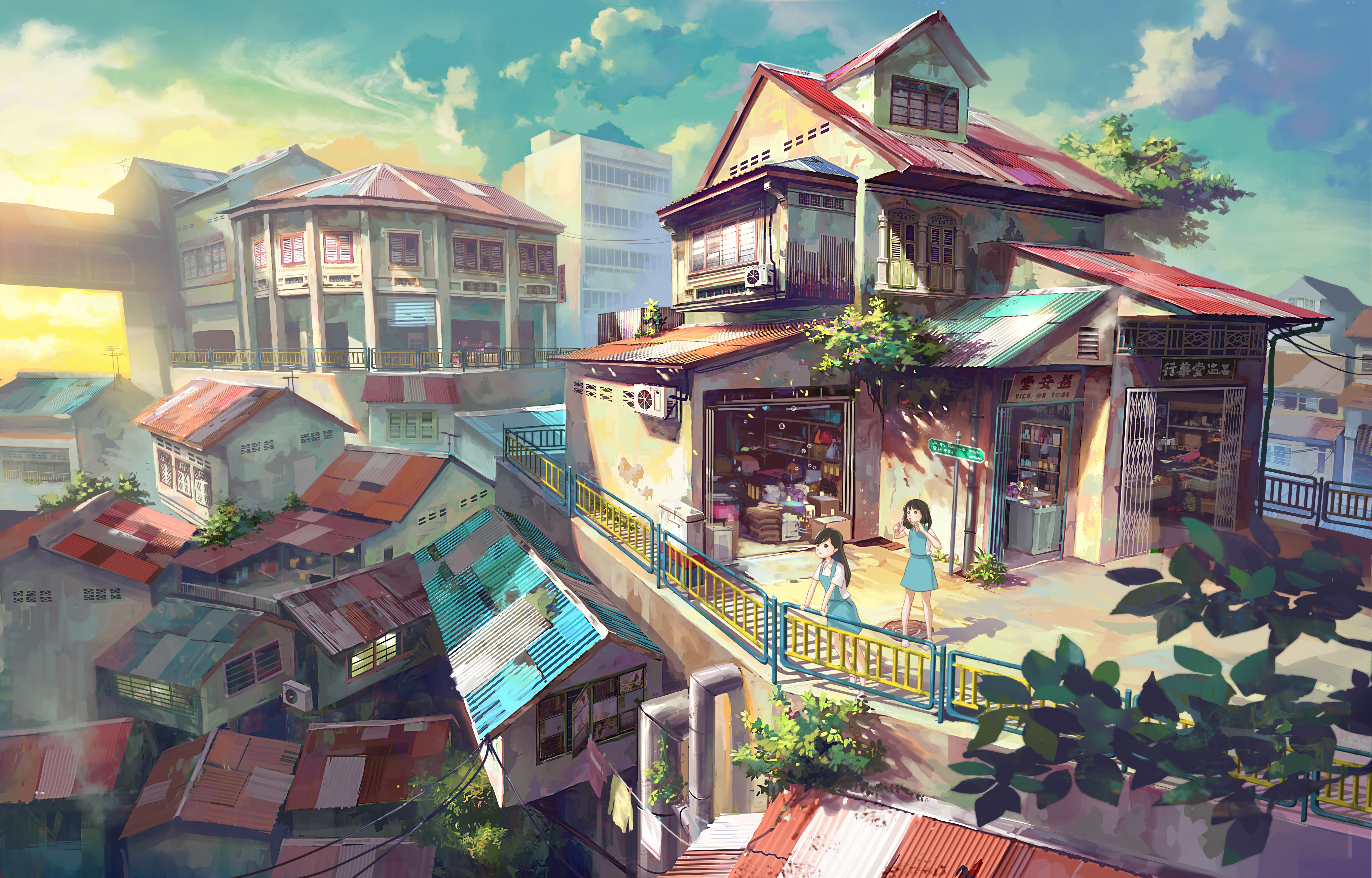 building, Chong, Feigiap, City, Landscape, Original, Scenic, Seifuku, Sunset Wallpaper
