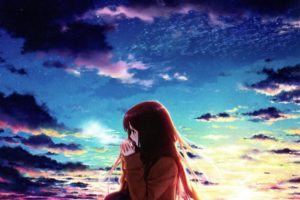 sky, Girl, Clouds, Anime, Blue, Sunset, Cool