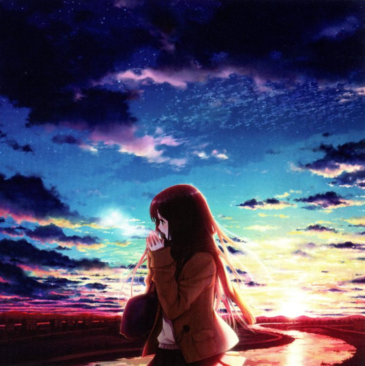 sky, Girl, Clouds, Anime, Blue, Sunset, Cool HD Wallpaper Desktop Background