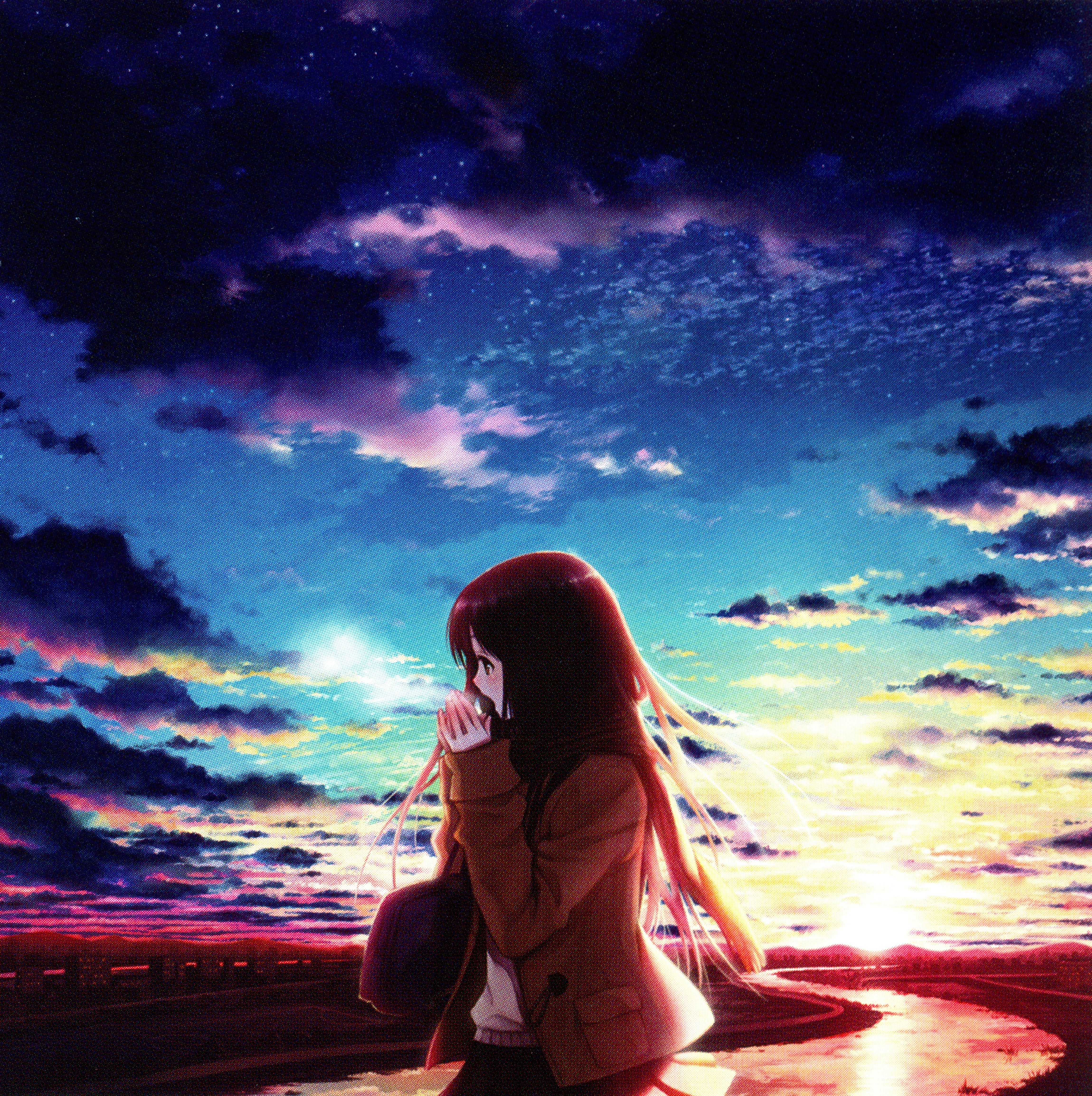 sky, Girl, Clouds, Anime, Blue, Sunset, Cool Wallpaper