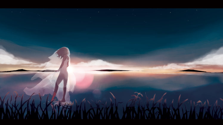barefoot, Kagamine, Rin, Original, Scenic, See, Through, Sky, Stars, Taisos, Vocaloid, Water HD Wallpaper Desktop Background