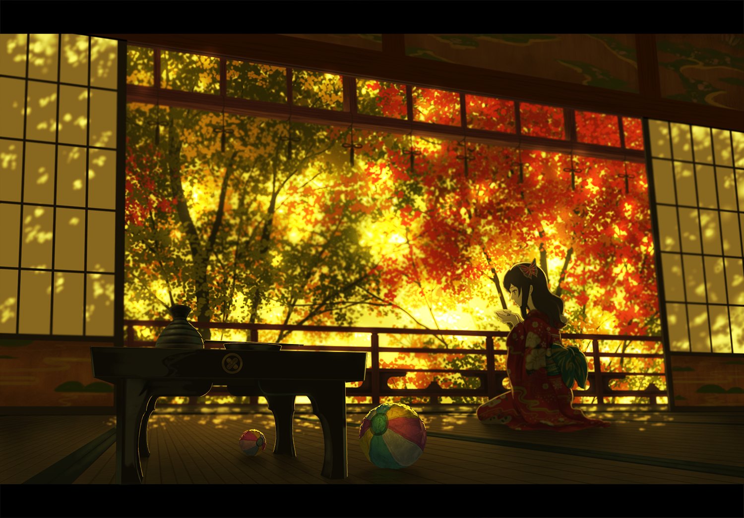 drink, Japanese, Clothes, Long, Hair, Nauimusuka, Original, Scenic, Tree Wallpaper
