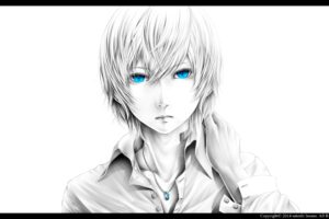 male, Blue, Eyes, White, Background, Anime