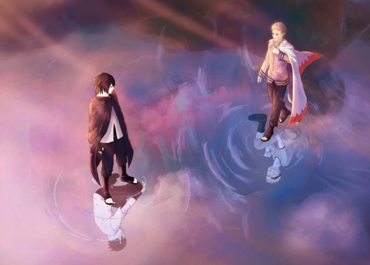 naruto, Uchiha, Sasuke, Uzumaki, Naruto, Reflection, Kneeling HD Wallpaper Desktop Background