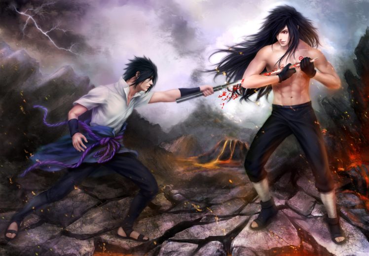 art, Naruto, Sasuke, Uchiha, Madara, Uchiha, Battle HD Wallpaper Desktop Background
