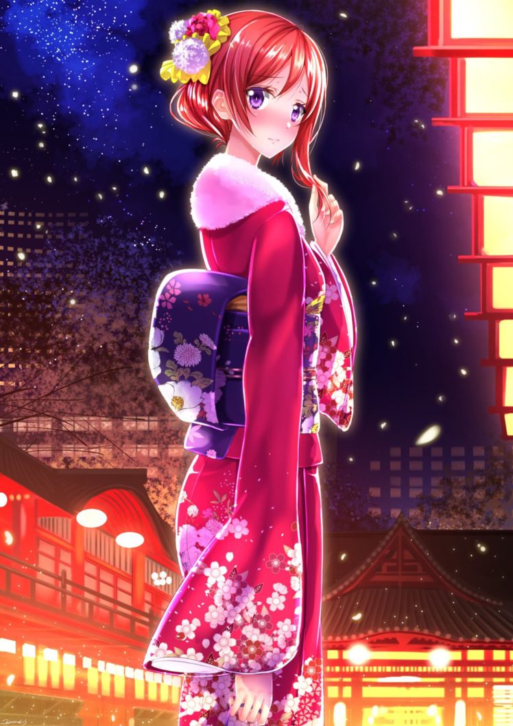 love, Live, School, Idol, Anime, Series, Girl, Kimono, Pink, Beautiful HD Wallpaper Desktop Background
