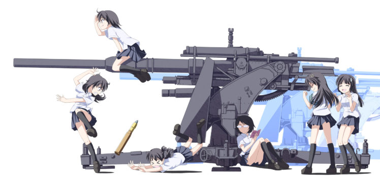 kneehighs, Original, Seifuku, Tri, Weapon, White HD Wallpaper Desktop Background