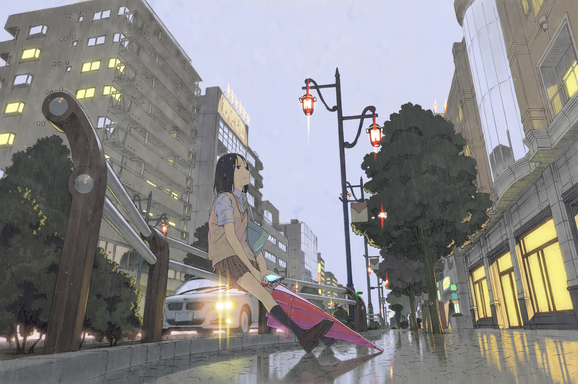 car, City, Original, Phone, Rain, Scenic, Shiwasu, Takashi, Skirt,  Umbrella, Wet Wallpapers HD / Desktop and Mobile Backgrounds
