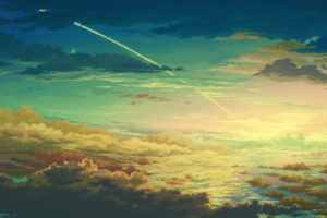city, Clouds, Juuyonkou, Moon, Original, Scenic, Sky