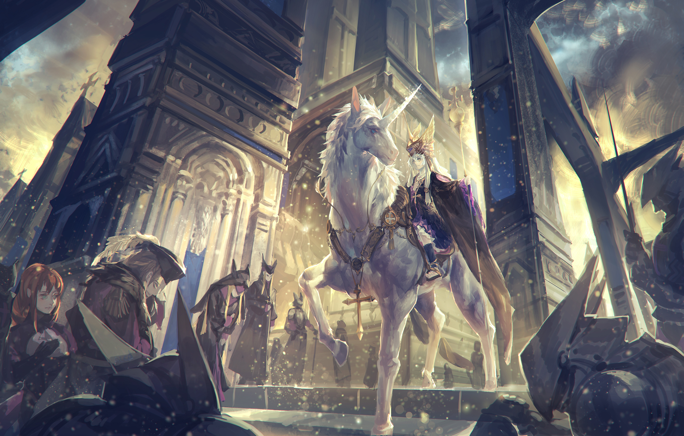alcd, Animal, Armor, Cross, Pixiv, Fantasia, Staff, Unicorn Wallpaper