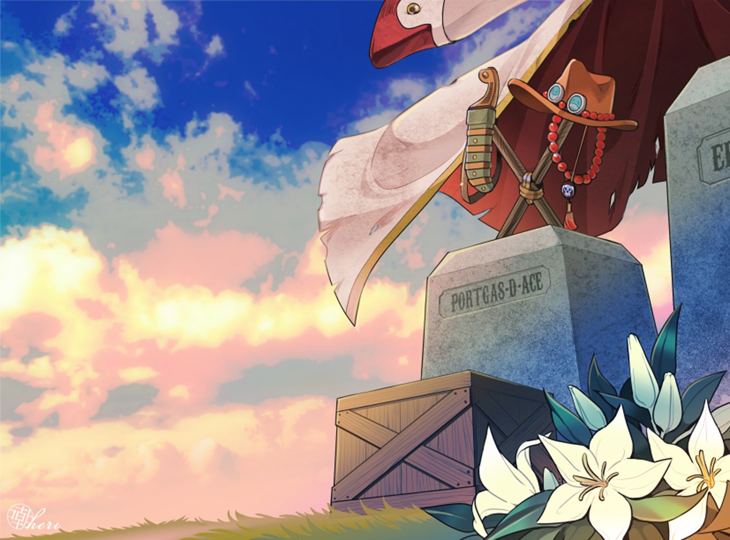 anime, Series, Ace, Flower, Sky, Cloud, One, Piece Wallpaper