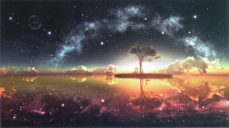 scenery, Night, Sky, Reflection, Stars,  sky , Chair, Original HD Wallpaper Desktop Background