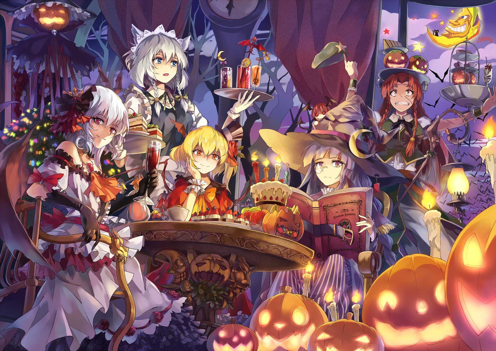 touhou, Remilia, Scarlet, Koakuma, Hong, Meiling, Patchouli, Knowledge, Halloween Wallpaper