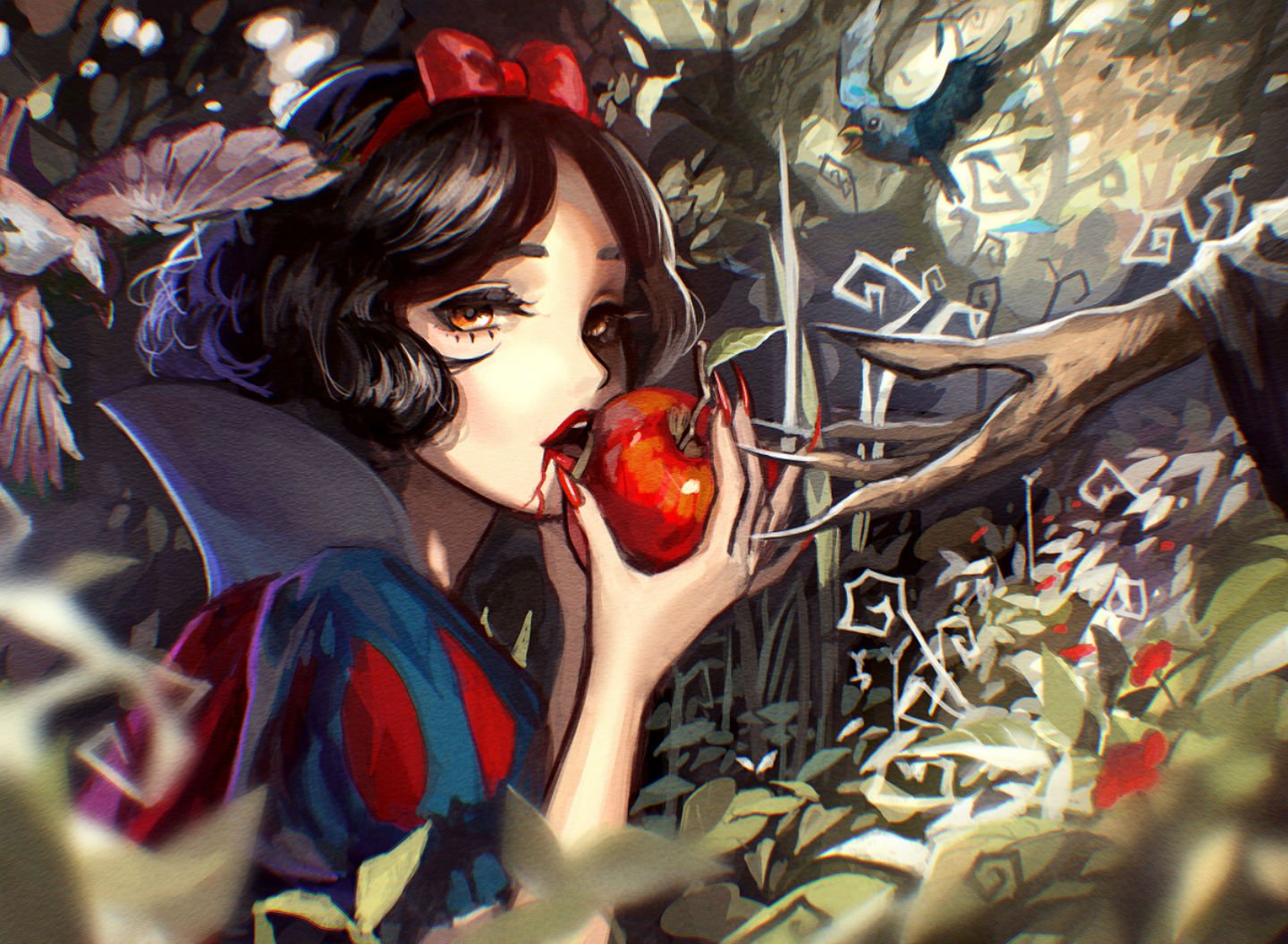apple, Black, Hair, Bow, Brown, Eyes, Headband, Original, Short, Hair, Snow, White, Tsukun112 Wallpaper