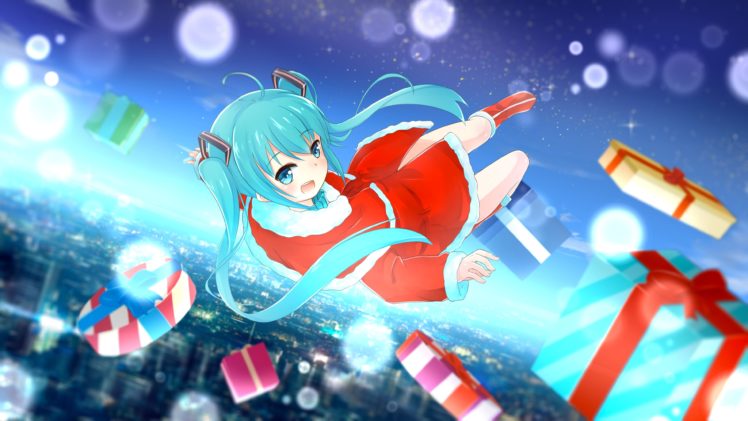 christmas, Hat, Hatsune, Miku, Santa, Costume, Santa, Hat, Vocaloid HD Wallpaper Desktop Background