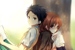 anime, Couple, School, Girl, Guy, Uniform, Tree, Love