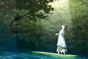 original, Anime, Girl, Forest, Sunshine, Sunlight, Dress, Water