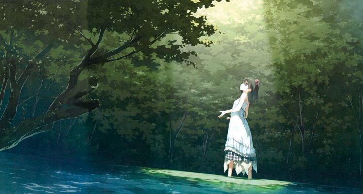 original, Anime, Girl, Forest, Sunshine, Sunlight, Dress, Water HD Wallpaper Desktop Background