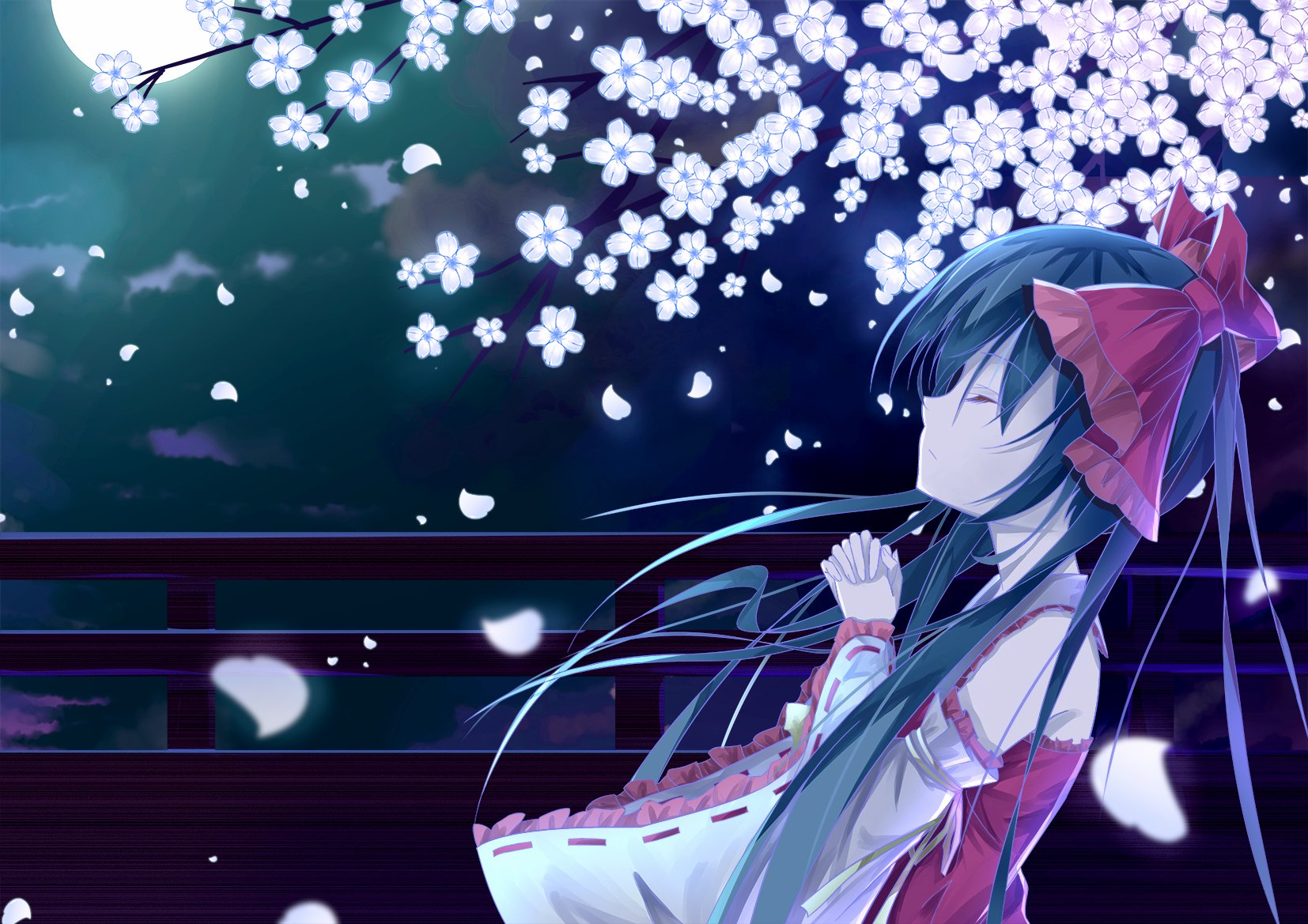 black, Hair, Cherry, Blossoms, Hakurei, Reimu, Japanese, Clothes, Loli ...