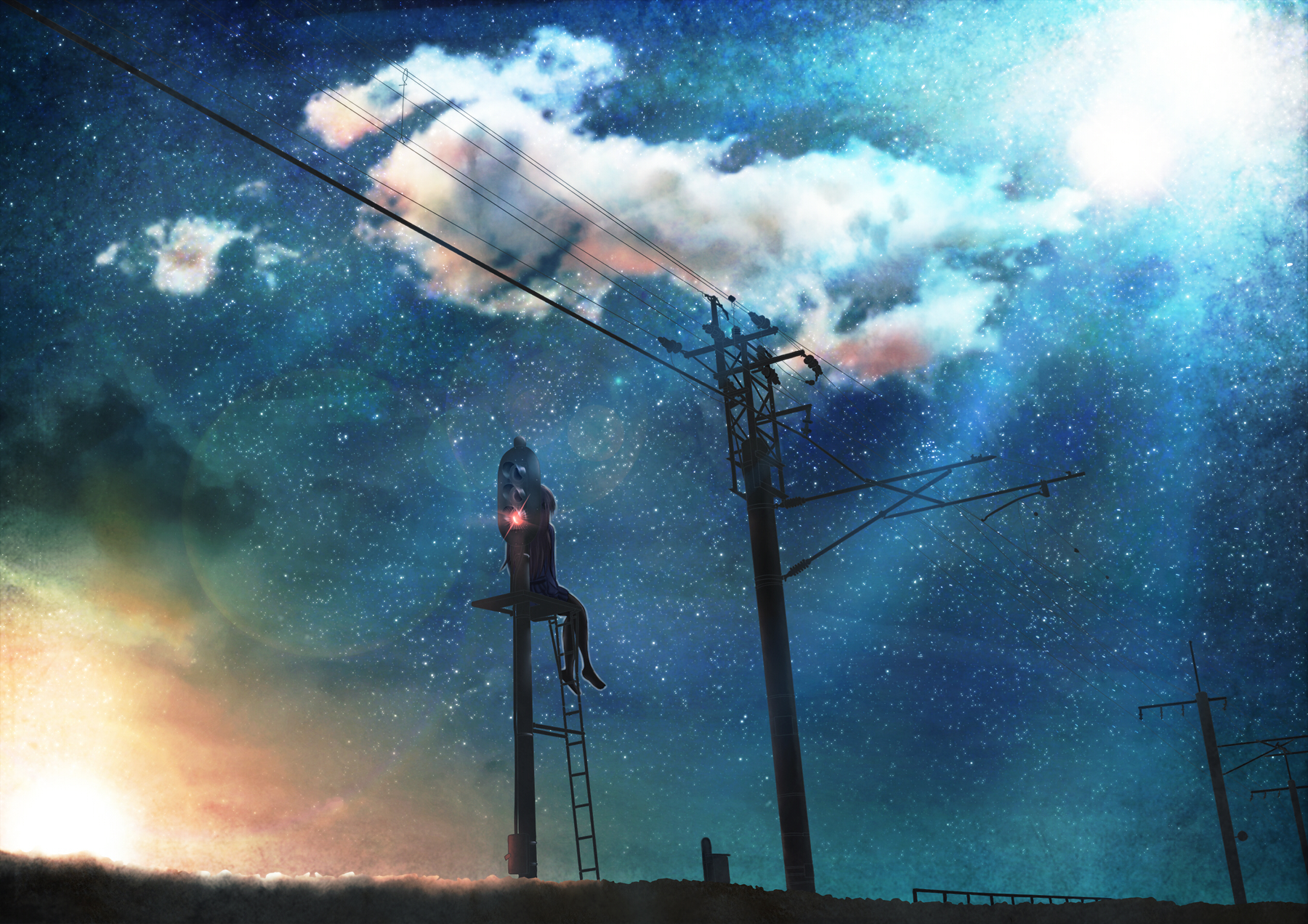clouds, Hono, Mochizuki, Night, Original, Scenic, Sky, Stars, Sunset Wallpaper