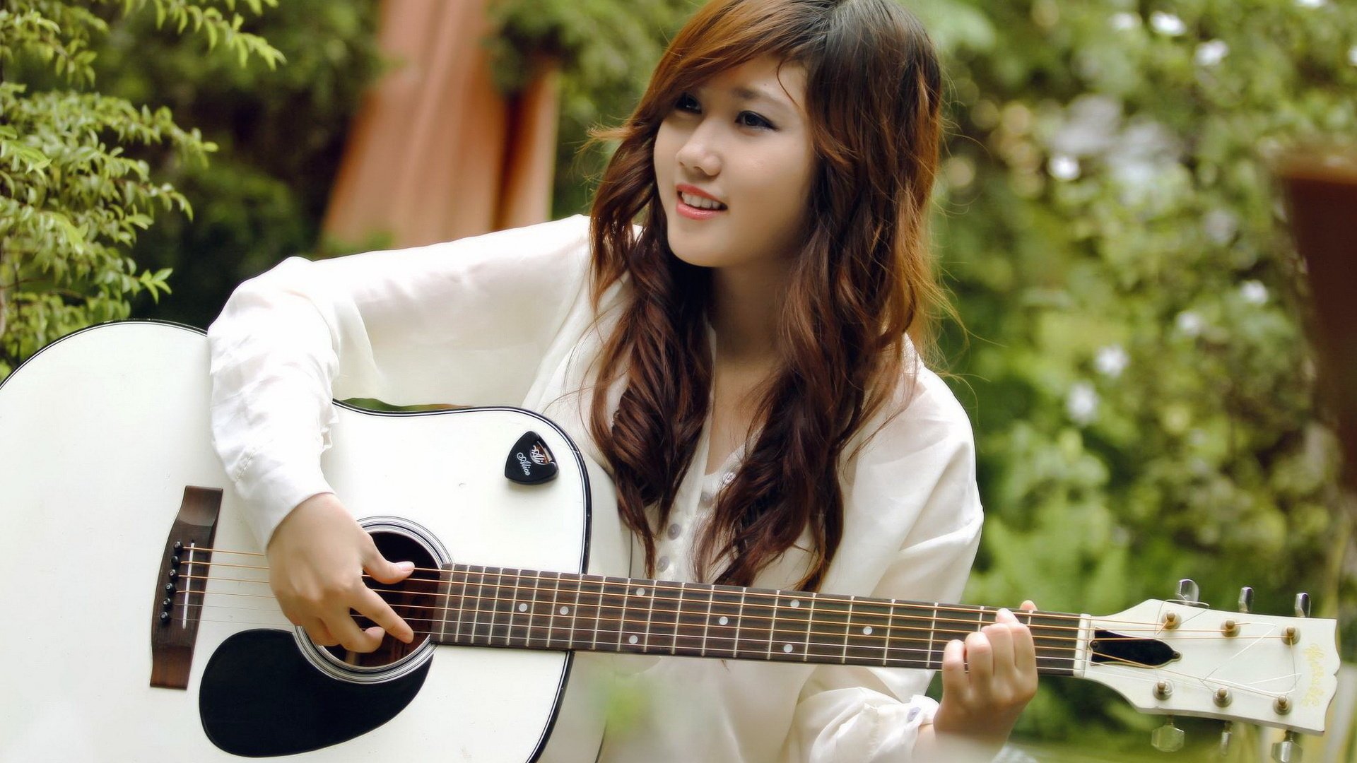 guitar, Girl, Music, Instrument, Pretty, Nature, Long, Hair Wallpaper