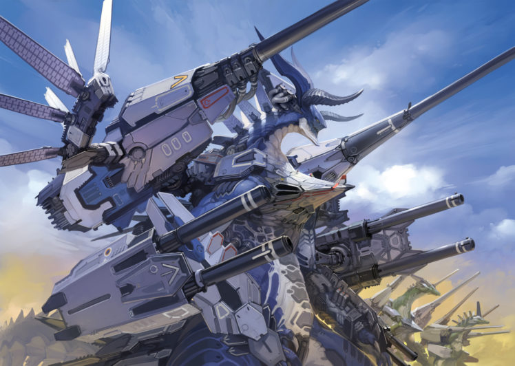 armor, Dragon, Gun, Horns, Original, Takayama, Toshiaki, Weapon HD Wallpaper Desktop Background