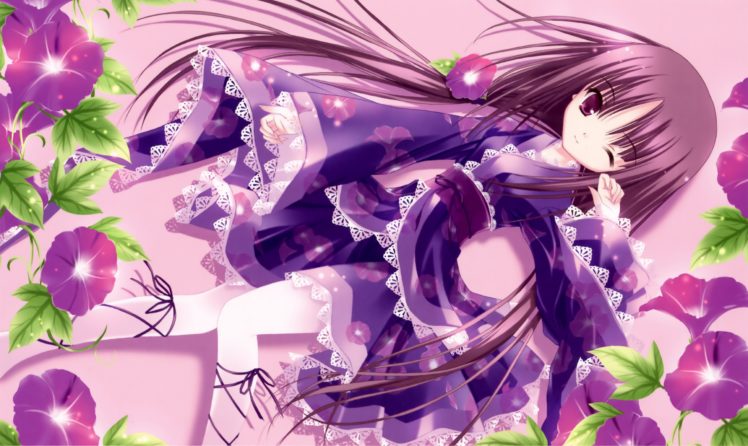 bell,  artist , Flowers, Harukaze, Setsuna, Japanese, Clothes, Lolita, Fashion, Long, Hair, Original, Purple, Hair, Tagme, Tinkle, Wink HD Wallpaper Desktop Background