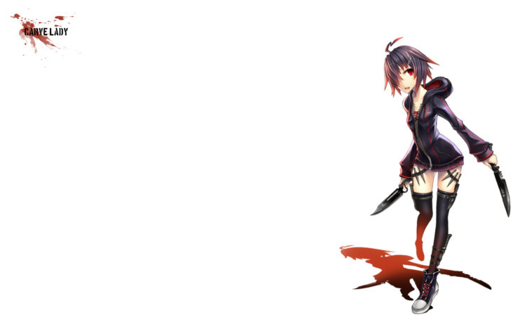 black, Hair, Gia, Knife, Original, Red, Eyes, Thighhighs, White HD Wallpaper Desktop Background