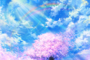 cherry, Blossoms, Clouds, Iy, Tujiki, Original, Petals, Rainbow, Scenic, Sky, Tree