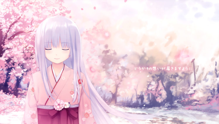 cherry, Blossoms, Coffee kizoku, Japanese, Clothes, Kimono, Long, Hair, Original, Petals, White, Hair HD Wallpaper Desktop Background
