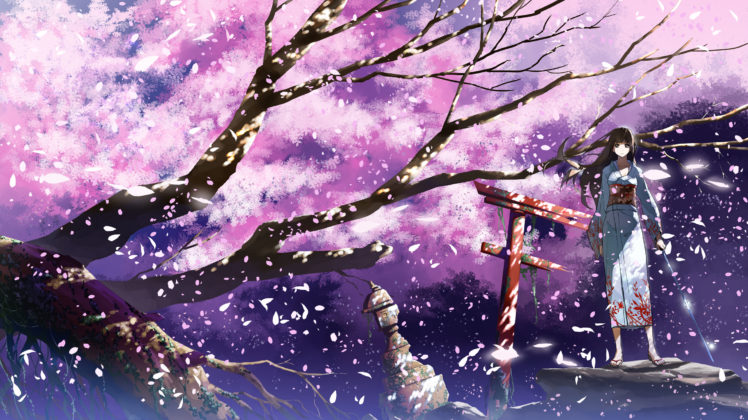 cherry, Blossoms, Japanese, Clothes, Justminor, Katana, Original, Petals, Sword, Weapon HD Wallpaper Desktop Background