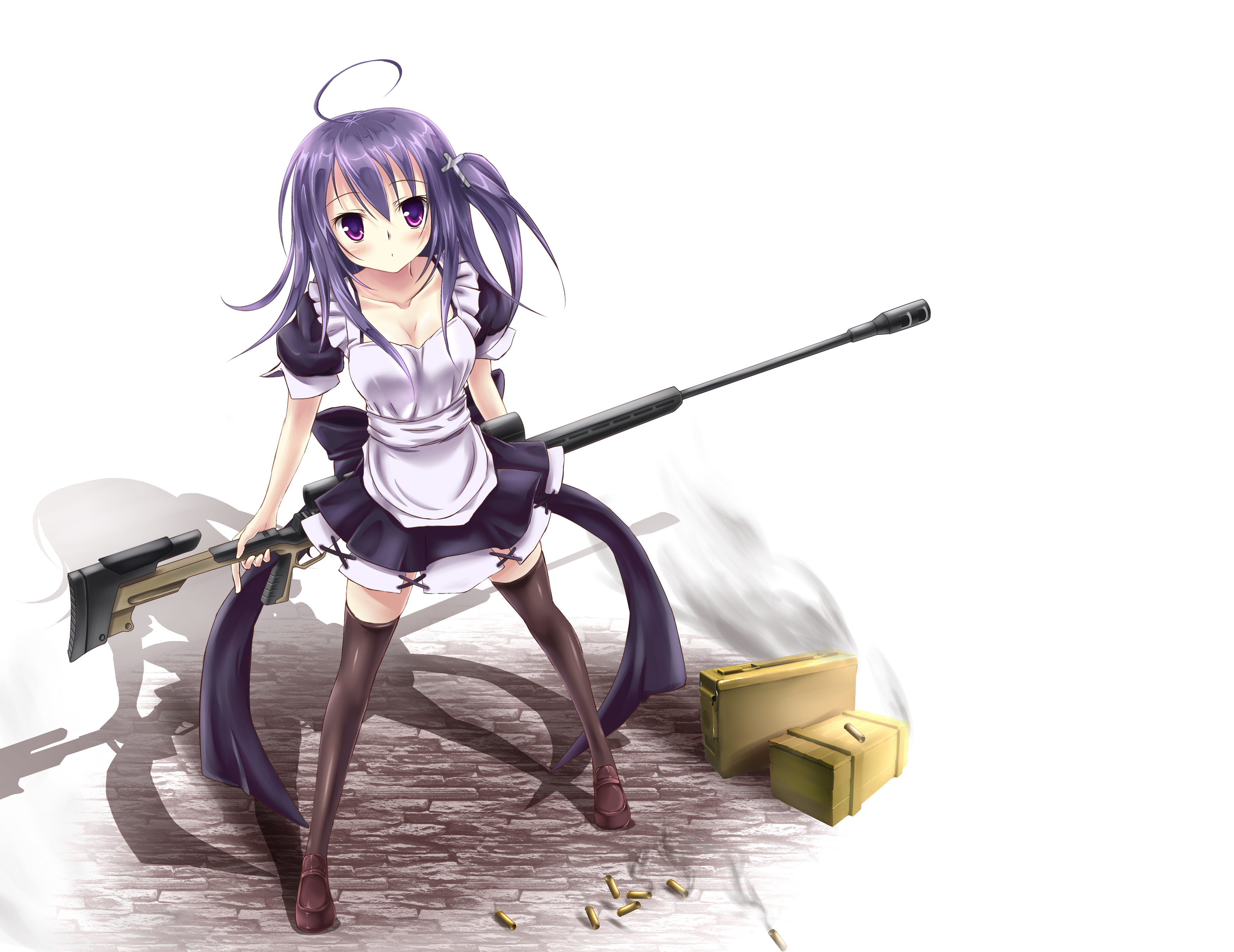 dress, Gun, Maid, Murasaki, Shitsu, Original, Purple, Eyes, Purple, Hair, Weapon Wallpaper