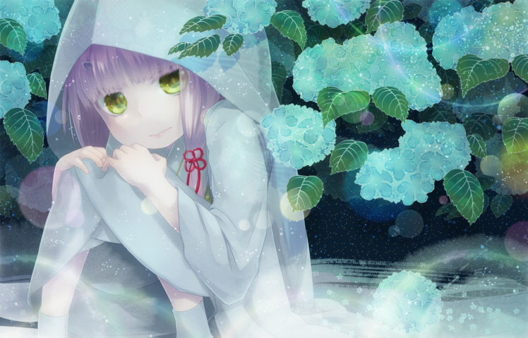 flowers, Green, Eyes, Japanese, Clothes, Nekotama, Original, Purple, Hair, Tagme HD Wallpaper Desktop Background