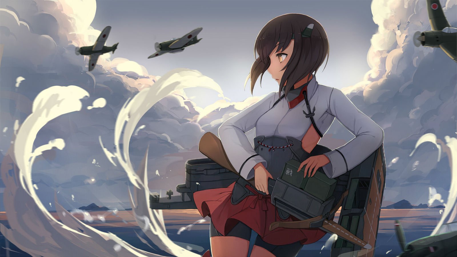 Aircraft Bike Shorts Brown Hair Clouds Kantai Collection Short