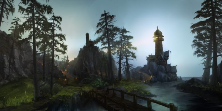 building, Landscape, Leaves, Nobody, Scenic, Tree, Water, World, Of, Warcraft HD Wallpaper Desktop Background