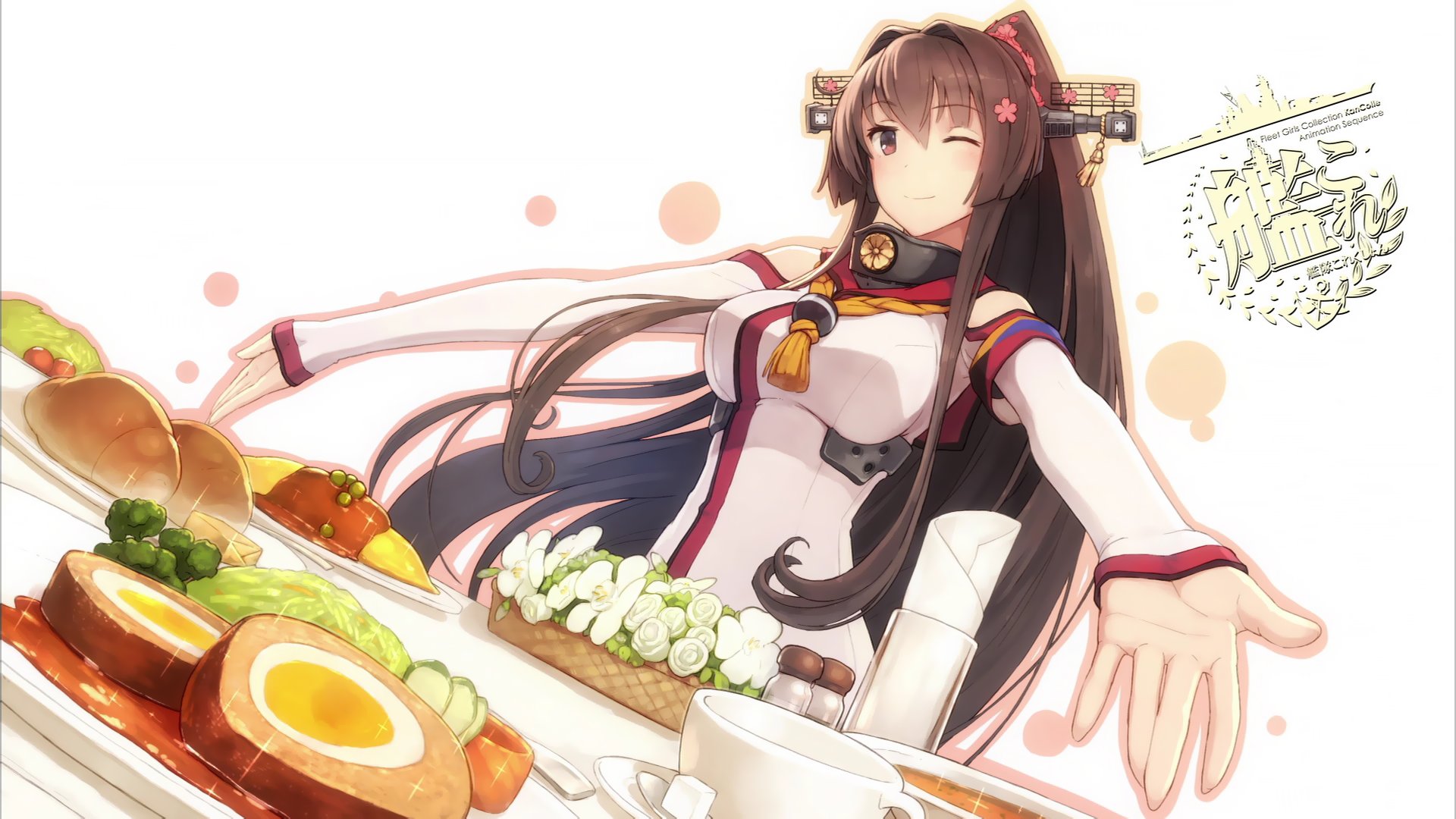 food, Kantai, Collection, Long, Hair, Ponytail, Shizuma, Yoshinori, Wink, Yamato,  kancolle Wallpaper