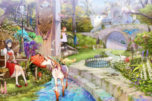 animal, Bird, Blue, Eyes, Dog, Dress, Flowers, Instrument, Original, Pantyhose, Petals, Piano, Shigureteki, Tree, Water