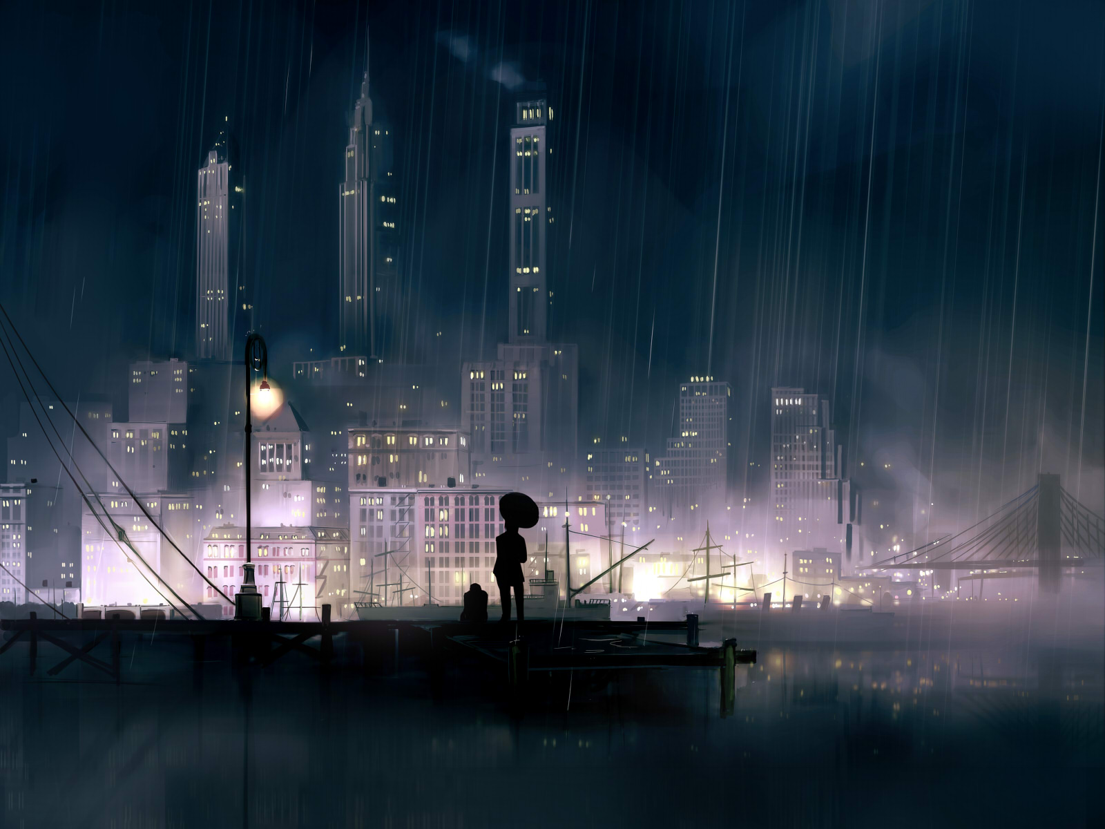 night, Original, Scenic, Seo, Tatsuya, Water Wallpaper