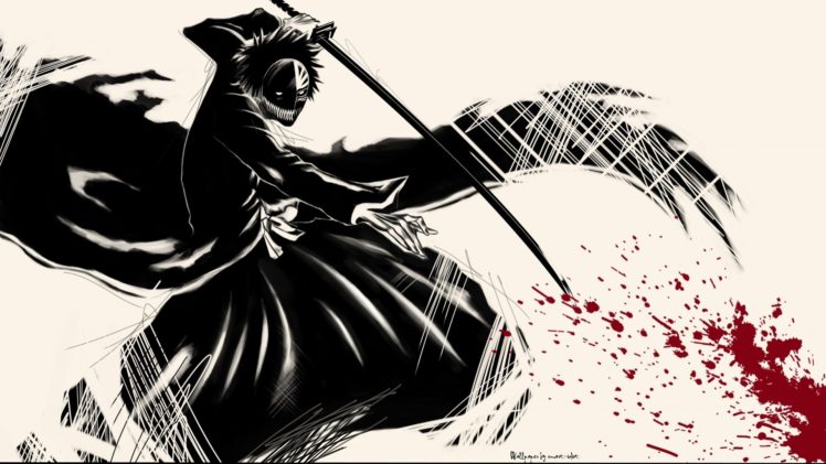 anime, Series, Bleach, Kurosaki, Ichigo, Cool, Character, Dark, Blood, Mask HD Wallpaper Desktop Background