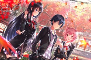 anime, School, Girl, Boy, Autumn
