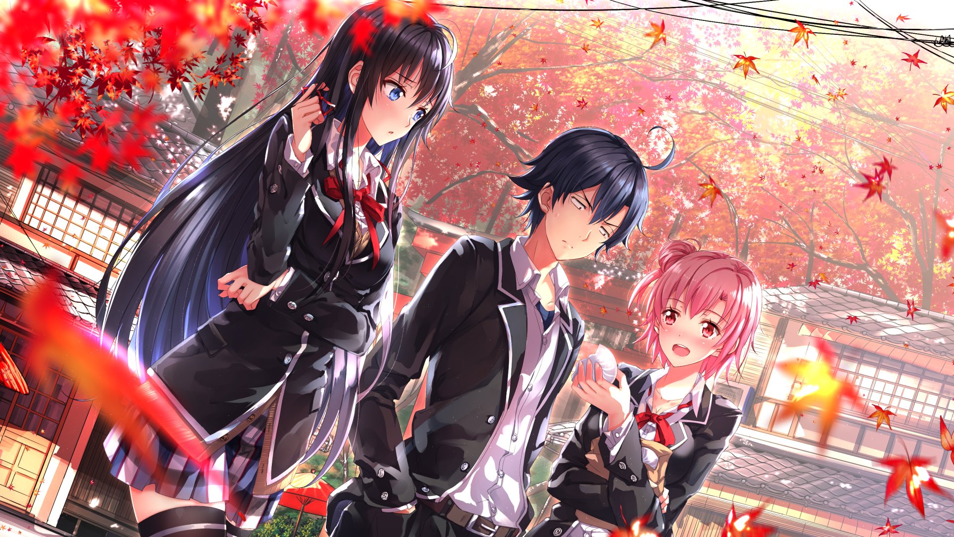 anime, School, Girl, Boy, Autumn Wallpaper