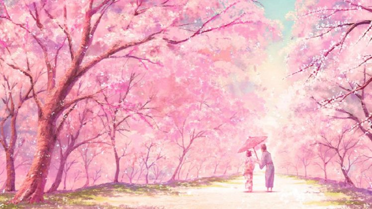 anime, Pink, Tree, Couple, Kimono Wallpapers HD / Desktop and Mobile  Backgrounds