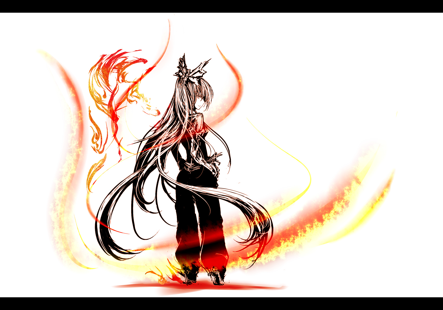 acryl, Bow, Fujiwara, No, Mokou, Long, Hair, Monochrome, Touhou, White Wallpaper