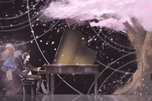 anime, Series, Girl, Boy, Piano, Music, Tree